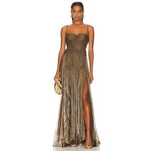 Gorgeous Metallic Gold / Green Corset top silk chiffon Gown